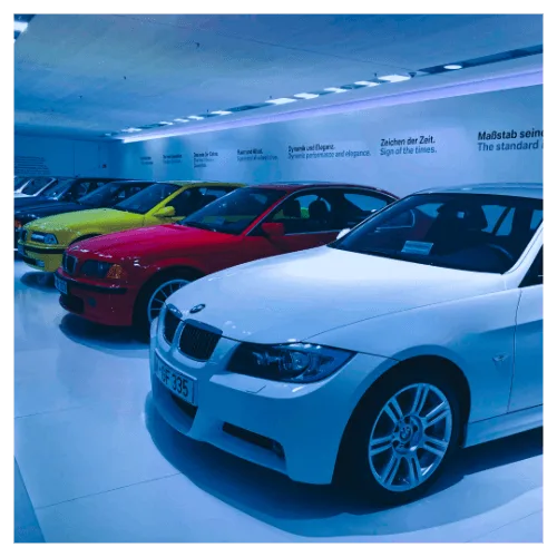 Loans and finance: a row of cars inside a dealership