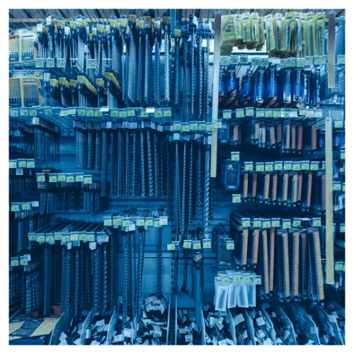 Retail: a shelf of tools in a hardware store