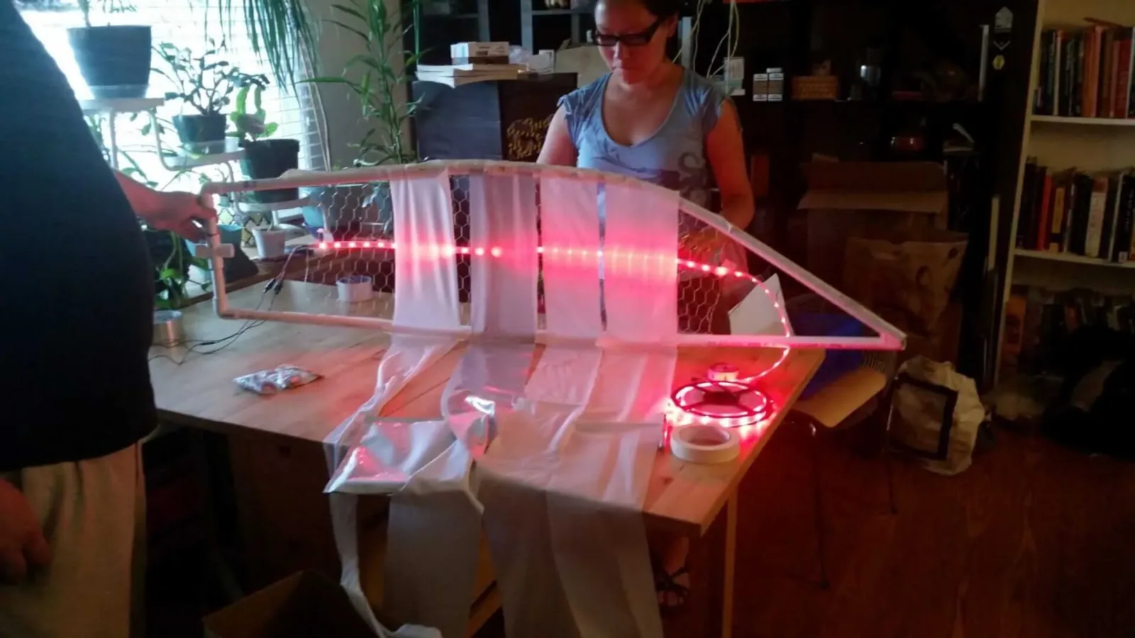 Testing light dispersion through four different fabric strips